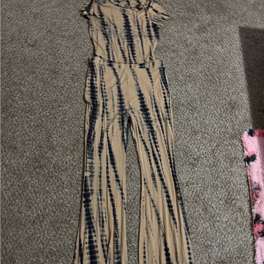 Fashion Nova Tan and Black Tie-Dye Jumpsuit